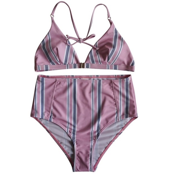 Pink Stripe High Waisted Bikini Set - Picture 5 of 6